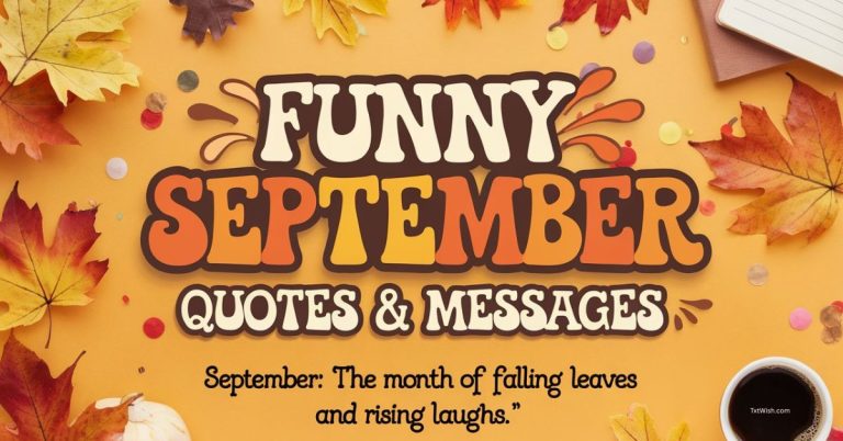 Autumn leaves and coffee with fun September quotes overlay.