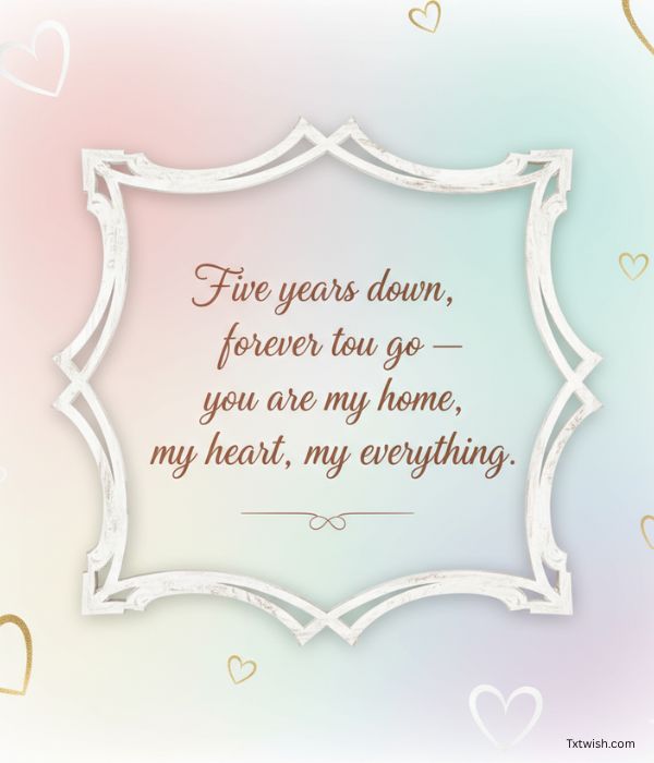 “Heartfelt 5th anniversary quote for husband with romantic typography on pastel background.”