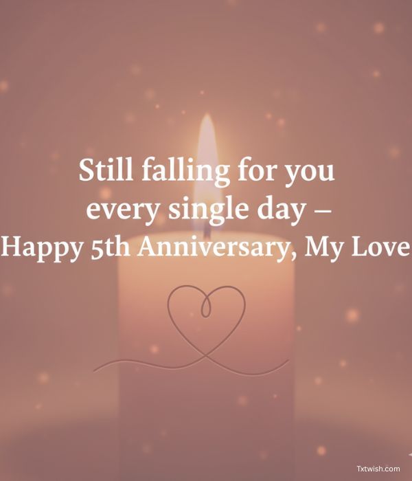 “Romantic 5th anniversary message for husband with elegant rose-gold background.”