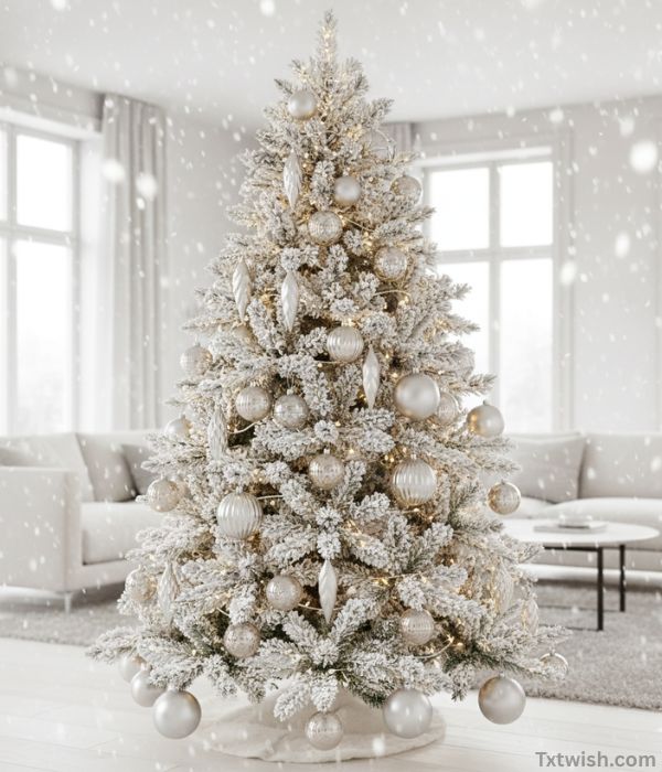 snowy flocked artificial Christmas tree