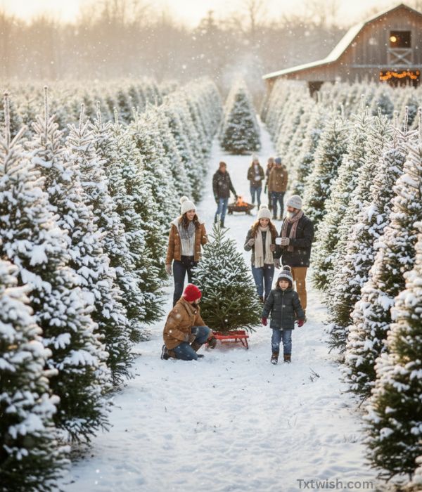 snowy Christmas tree farm!