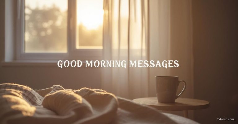 Cozy morning scene with sunlight, a coffee mug on a bedside table, and soft warm light feature image for “Good Morning Messages for Husband Far Away.”