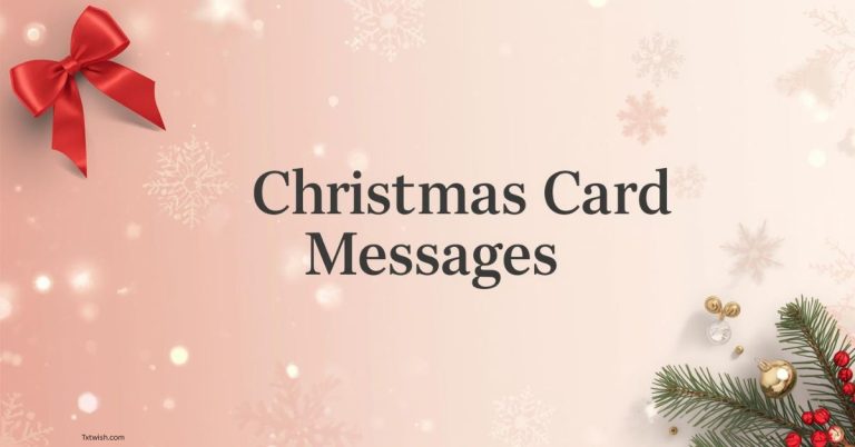 Warm Christmas card messages text on soft festive background with red bow and Christmas decorations