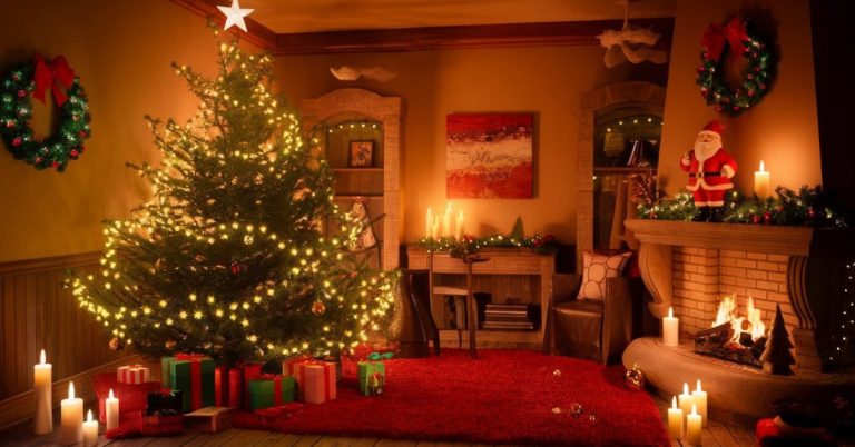 Cozy Christmas living room with glowing tree lights and warm holiday decorations – Heartfelt Merry Christmas Messages 2025 feature image