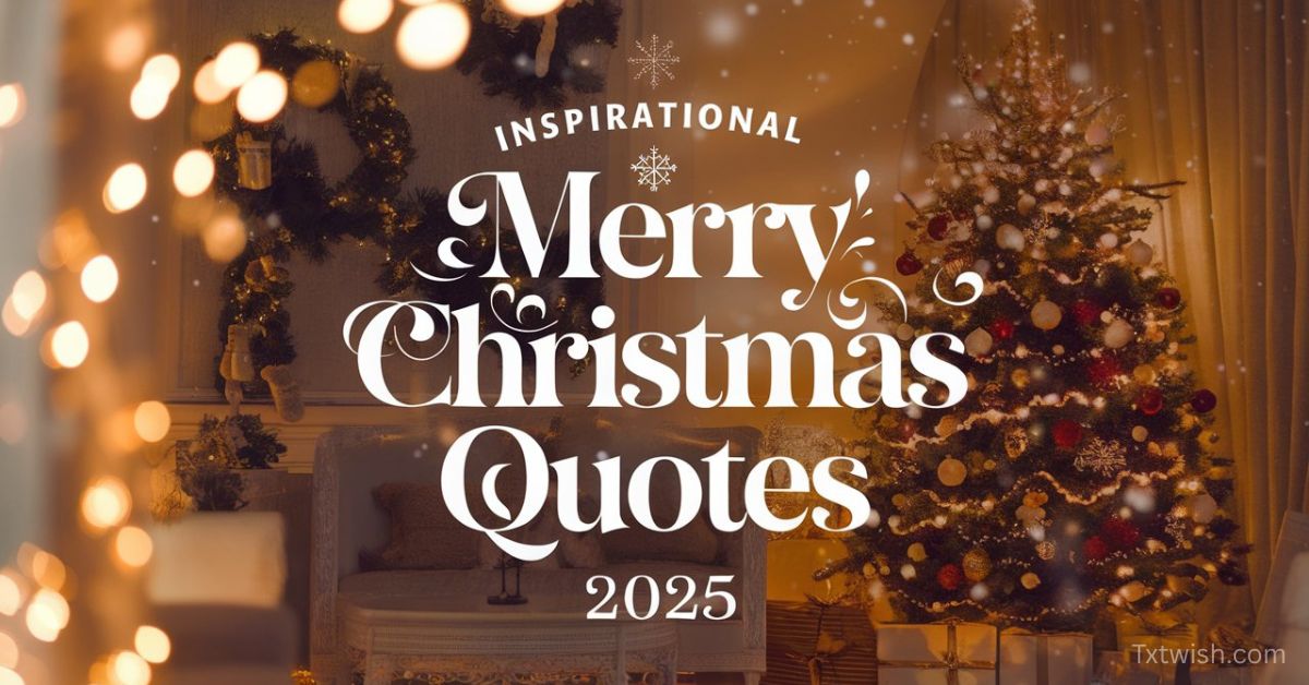 A warm inspirational Christmas-themed feature image showing a glowing Christmas tree, golden lights, soft snowfall, and festive holiday décor, created for the article ‘Inspirational Merry Christmas Quotes 2025’.