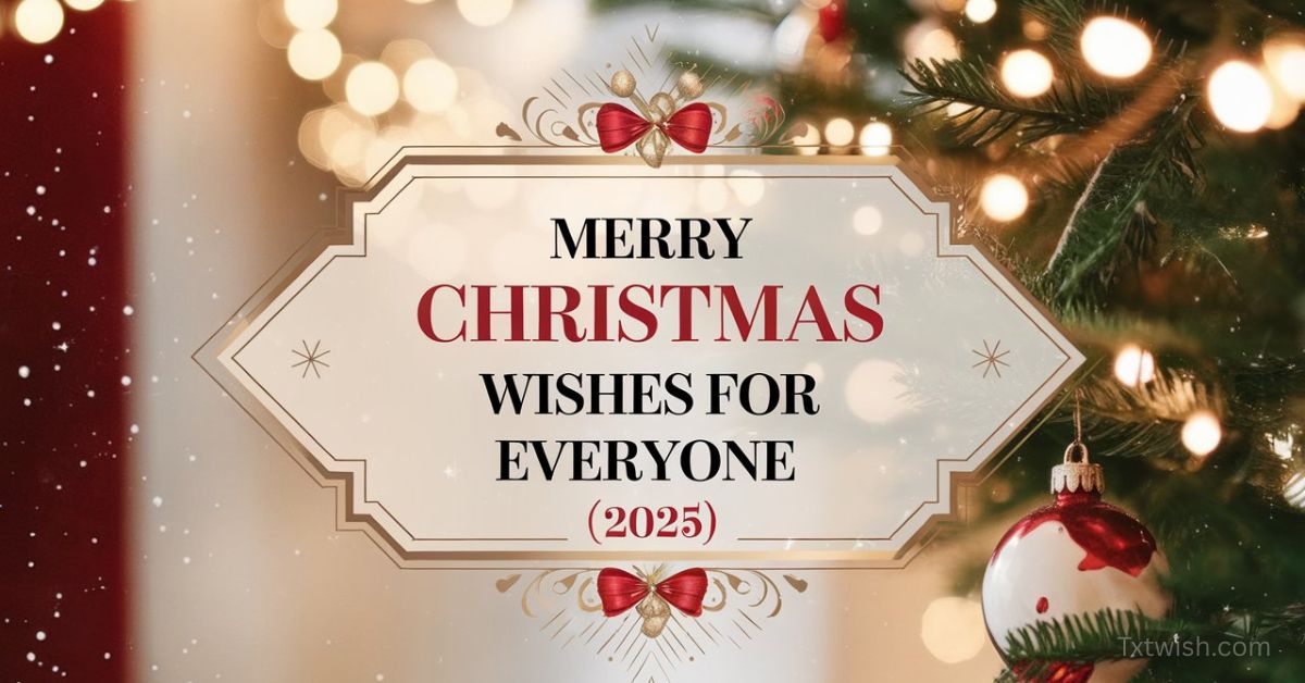 A warm festive Christmas-themed banner featuring a decorated Christmas tree, golden lights, ornaments, and soft snowfall, designed for the article “Merry Christmas Wishes for Everyone 2025.”