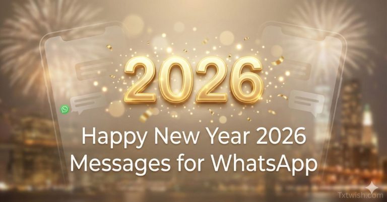 Golden 2026 Happy New Year banner with fireworks, confetti, and WhatsApp chat icons — perfect for New Year 2026 WhatsApp messages and greetings.