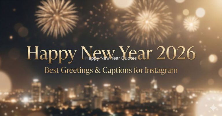 Happy New Year 2026 greetings and captions for Instagram with golden fireworks over city skyline, festive New Year celebration image