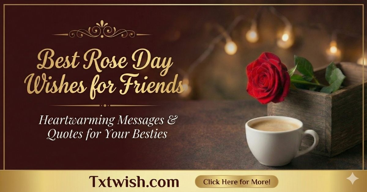 Best Rose Day wishes for friends with red rose, coffee cup and warm friendship-themed Valentine Week background