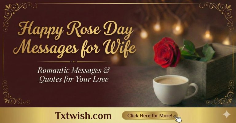 Happy Rose Day messages for wife with red rose, romantic quotes, and Valentine Week love theme