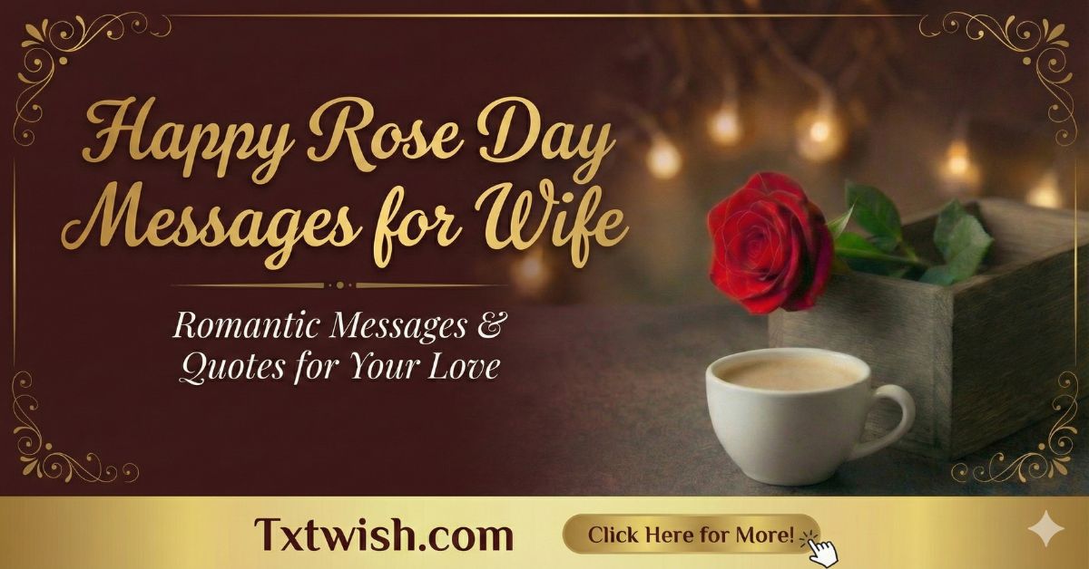 Happy Rose Day messages for wife with red rose, romantic quotes, and Valentine Week love theme