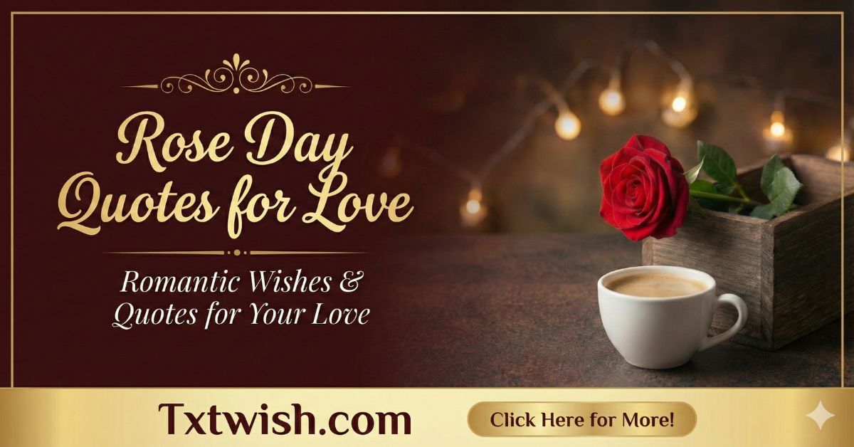 Rose Day quotes for love with red rose, coffee cup and romantic Valentine Week background