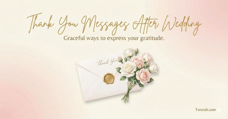Thank you messages after wedding with envelope and roses symbolizing gratitude and appreciation