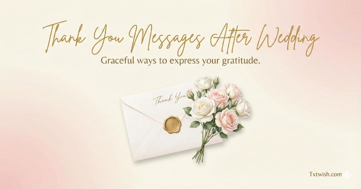 Thank you messages after wedding with envelope and roses symbolizing gratitude and appreciation