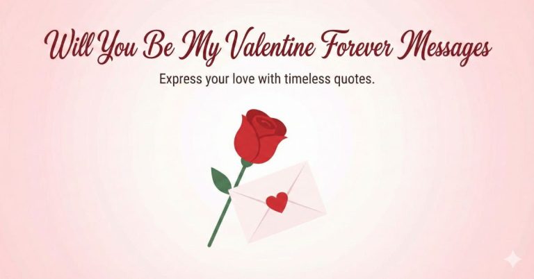 Will you be my Valentine forever messages with romantic rose and love letter illustration