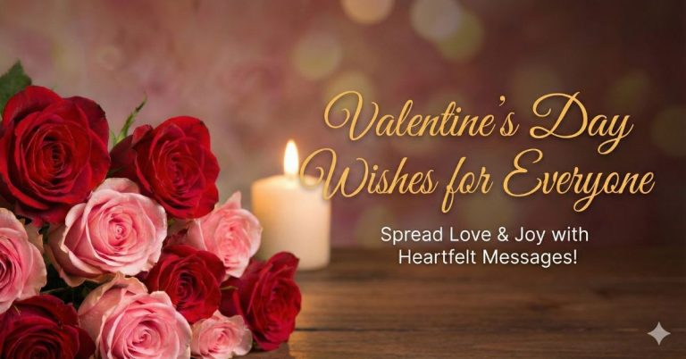 Valentine Day wishes for everyone with roses and candle, heartfelt love messages for family, friends, and couples