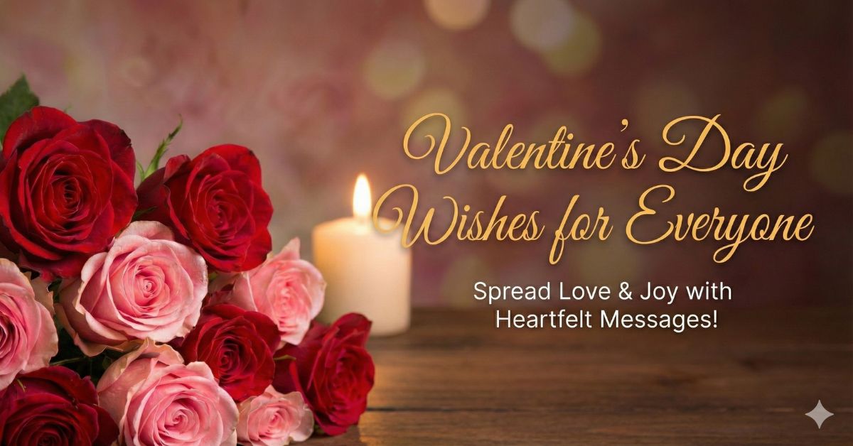 Valentine Day wishes for everyone with roses and candle, heartfelt love messages for family, friends, and couples