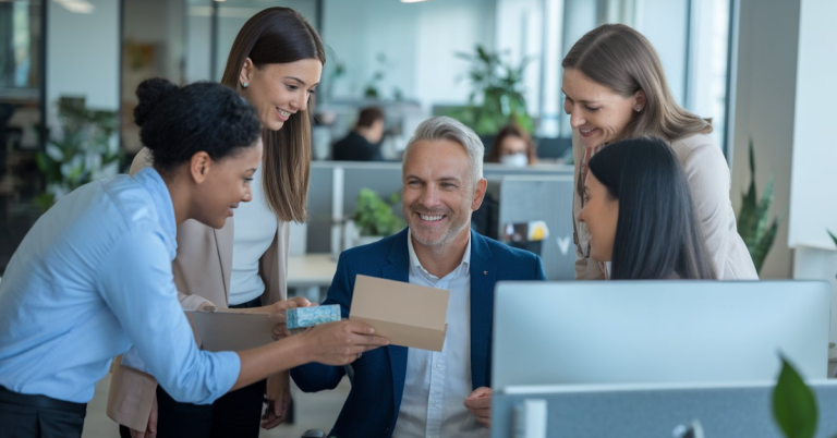 team giving farewell card to manager in office – farewell messages for manager