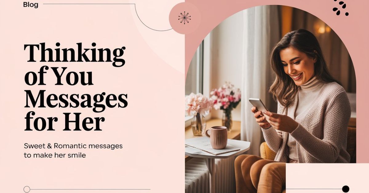 woman smiling while reading romantic thinking of you message on phone