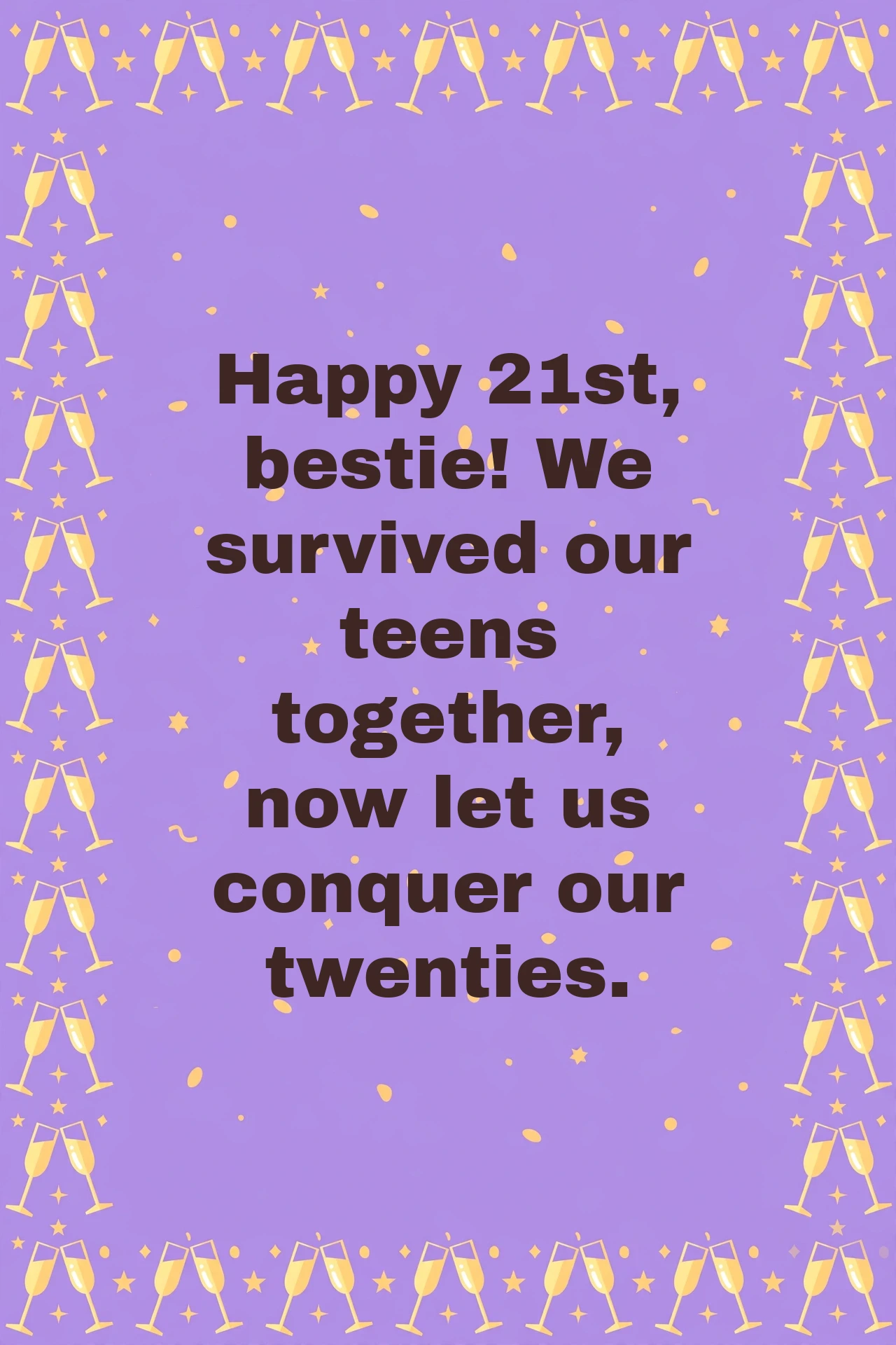 320+ 21st Birthday Wishes 21st birthday wish for best friend card with lavender champagne design