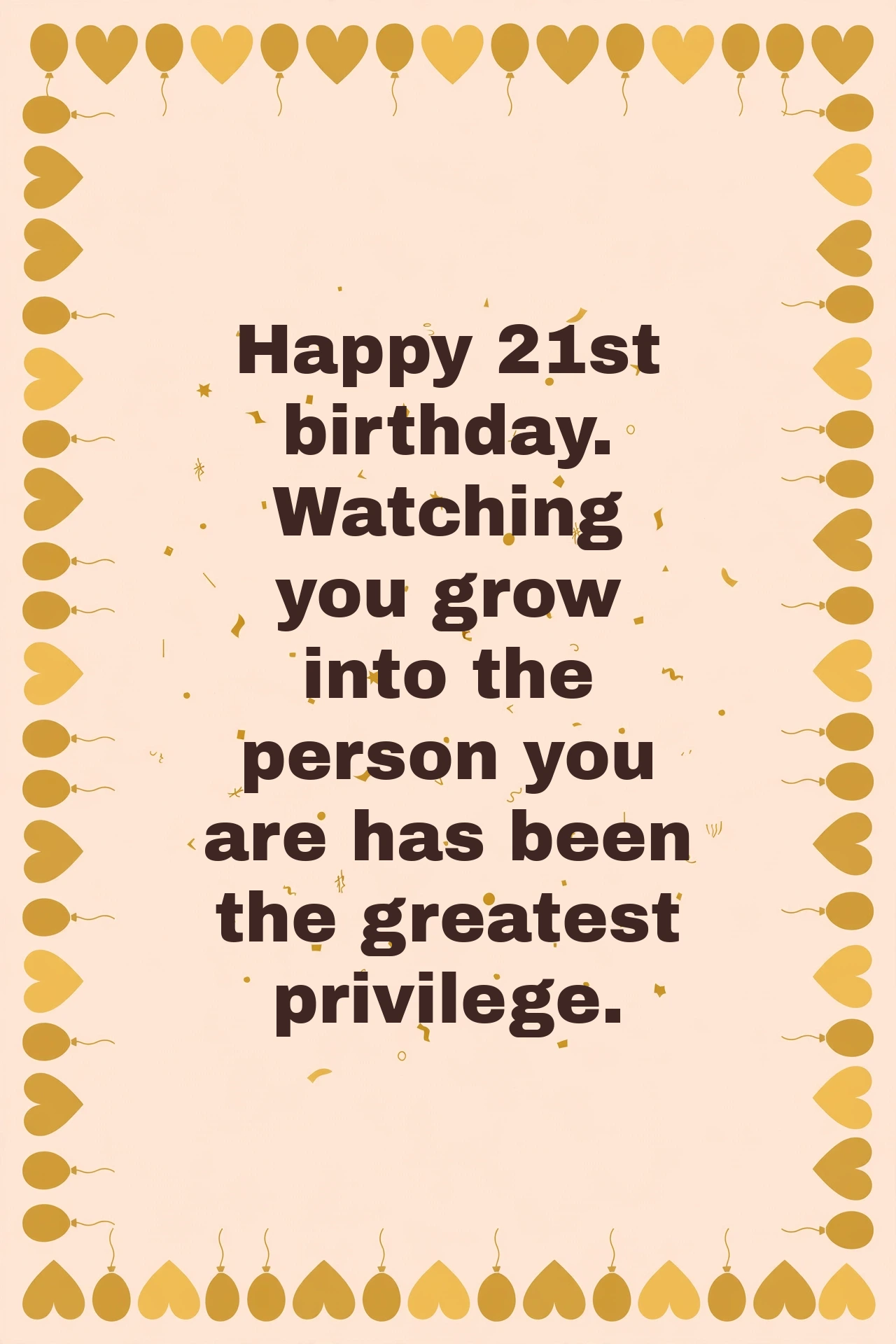 320+ 21st Birthday Wishes Heartfelt 21st birthday wish card with blush cream and gold hearts design