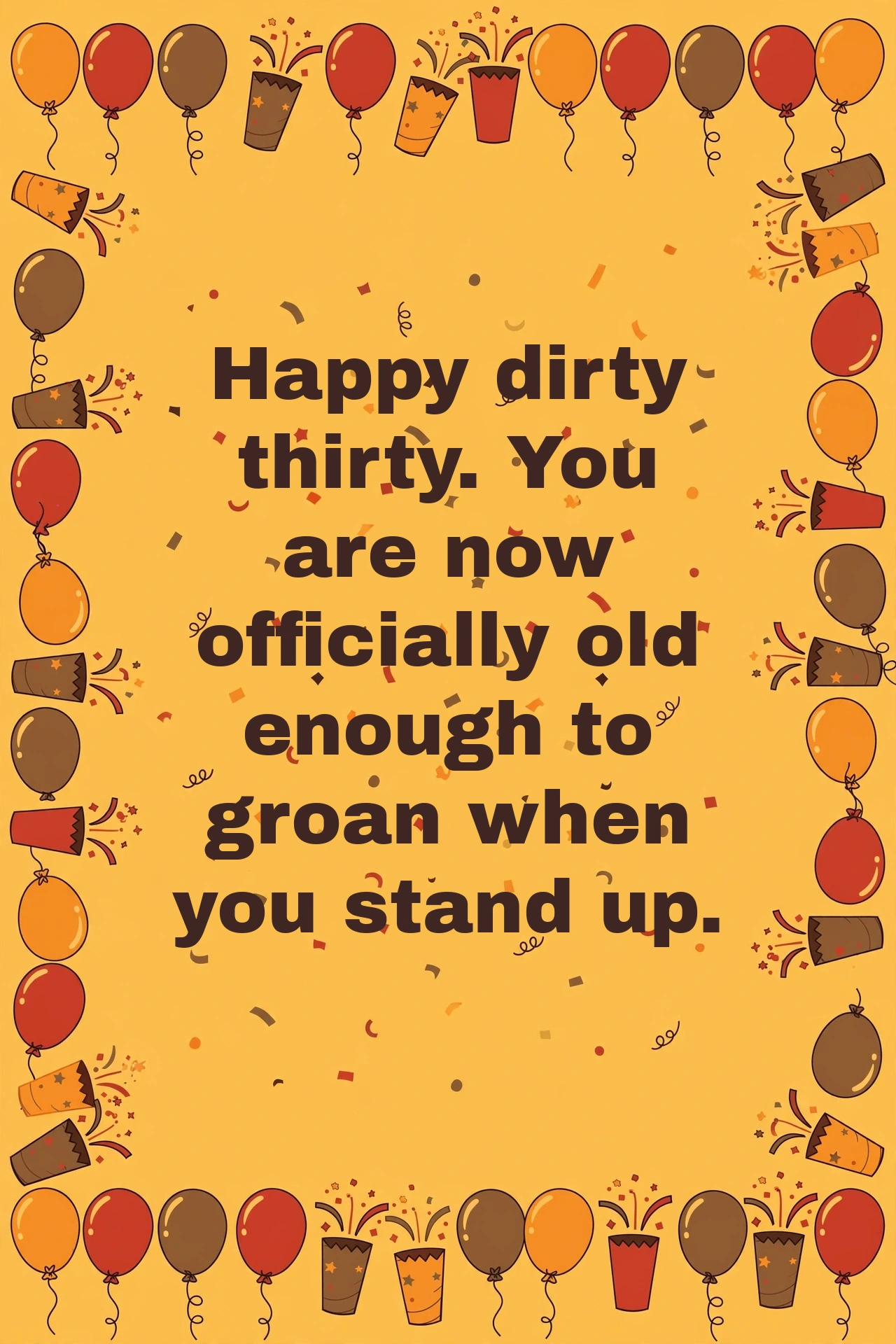 240+ 30th Birthday Wishes Funny 30th birthday wish card with mustard yellow balloons design