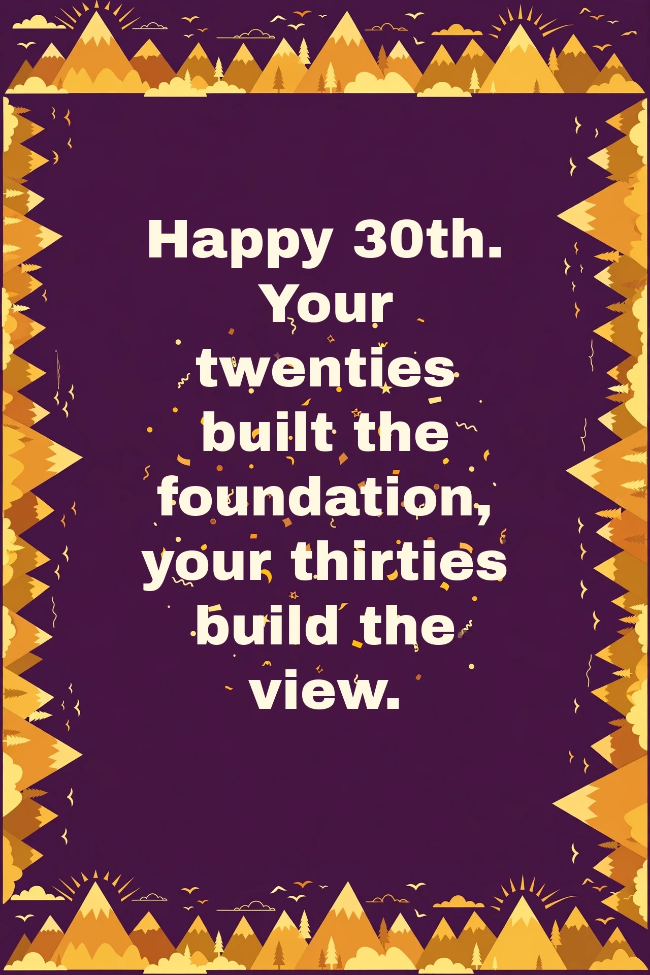 240+ 30th Birthday Wishes Inspirational 30th birthday wish card with plum sunrise design
