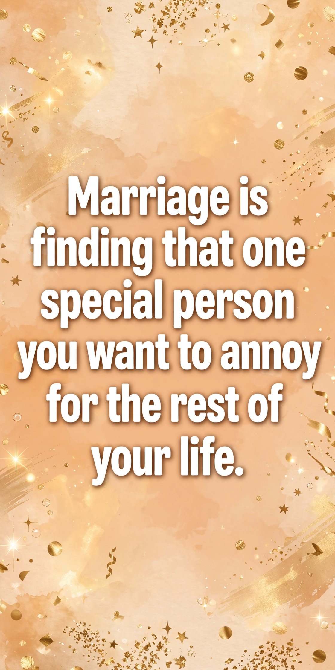 Funny anniversary wishes quote card with playful gold confetti design