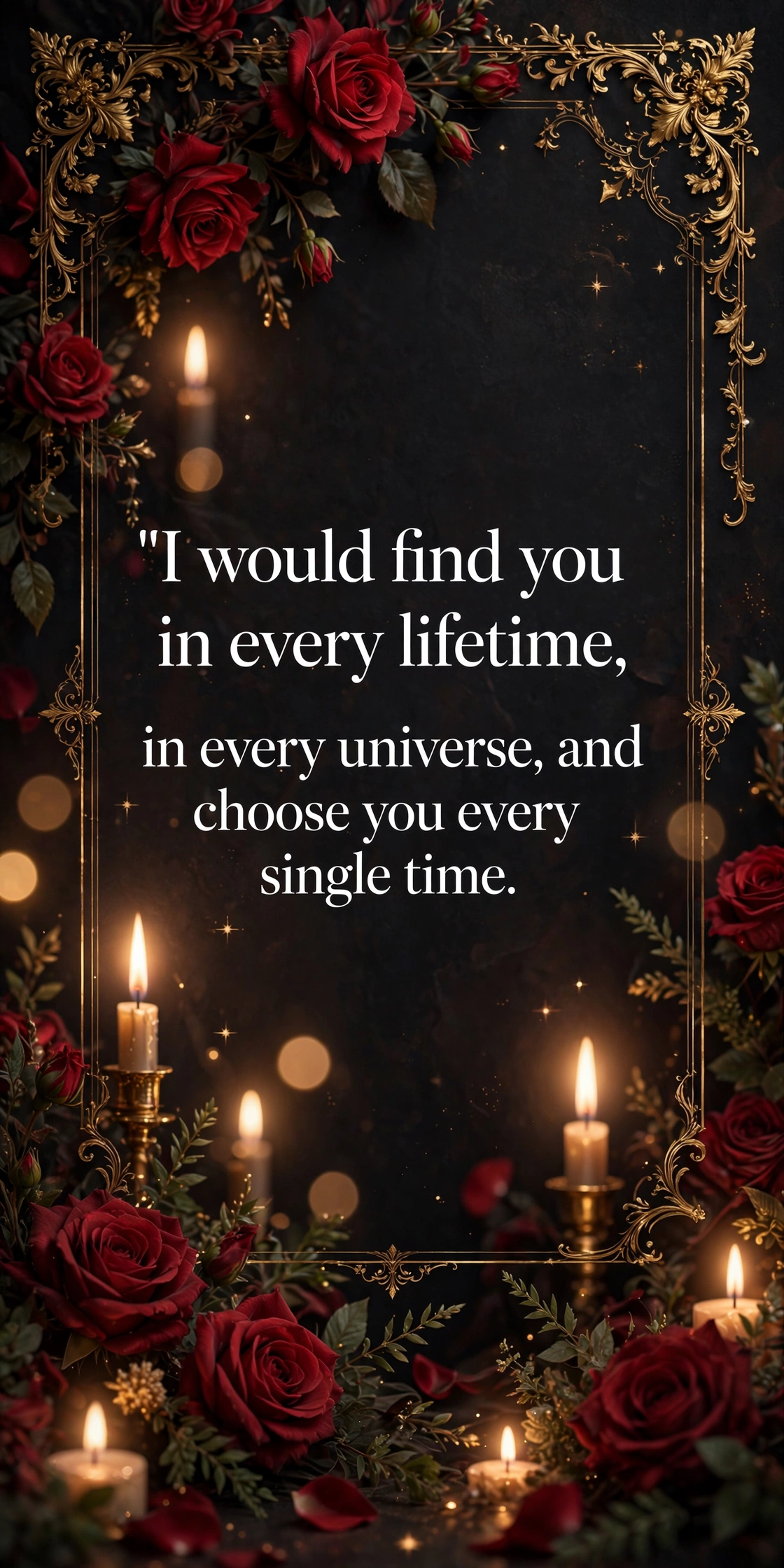 Romantic anniversary messages quote card with roses and soft candlelight