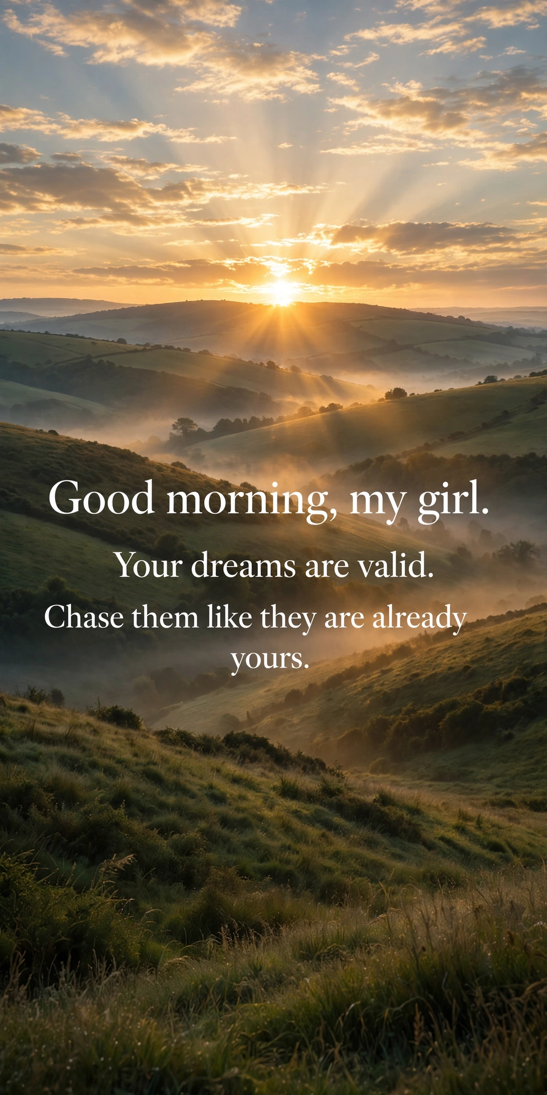120+ Good Morning Wishes for Daughter: Sweet Texts & Loving Messages 4 Inspirational good morning messages for daughter quote card with sunrise breaking over hills