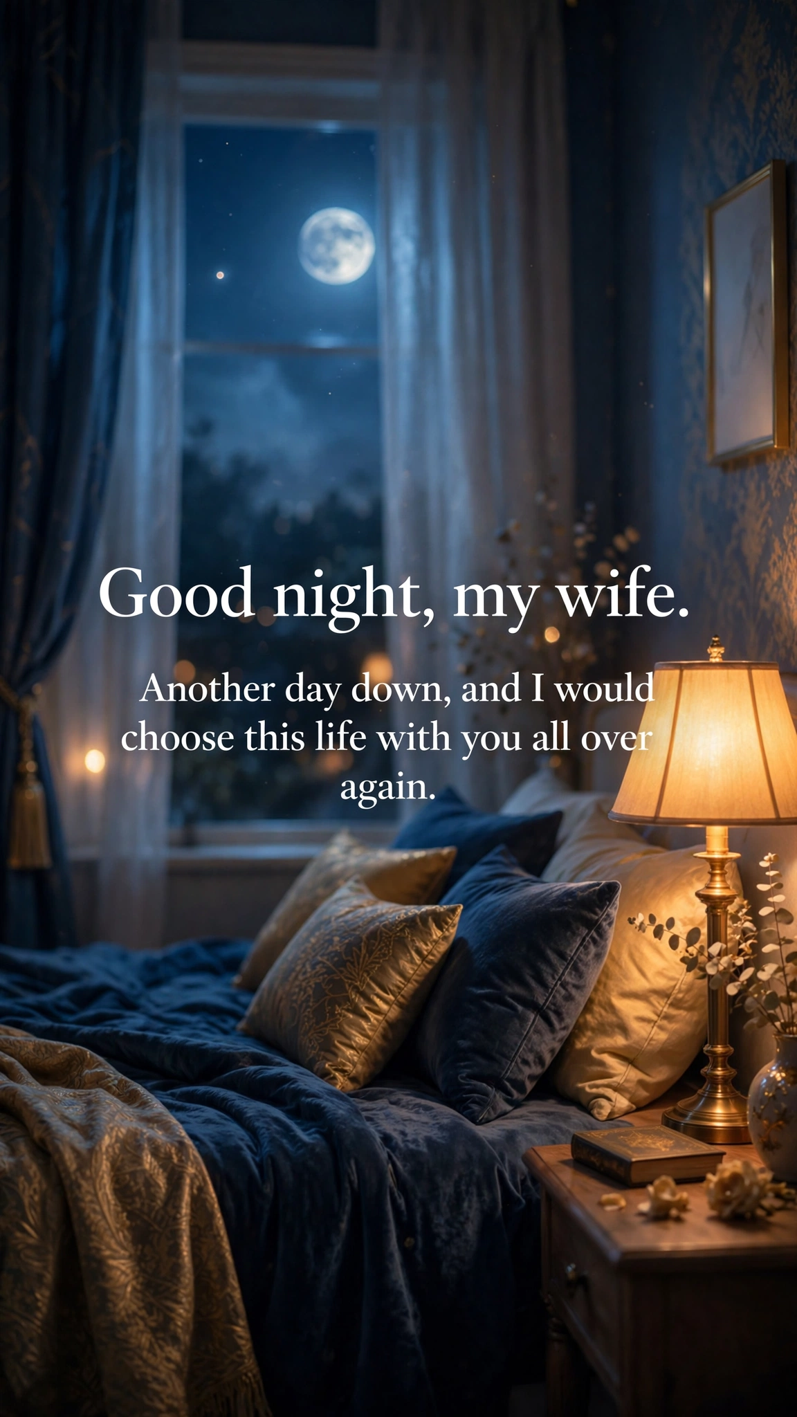 Good night wishes for wife quote card with elegant night design