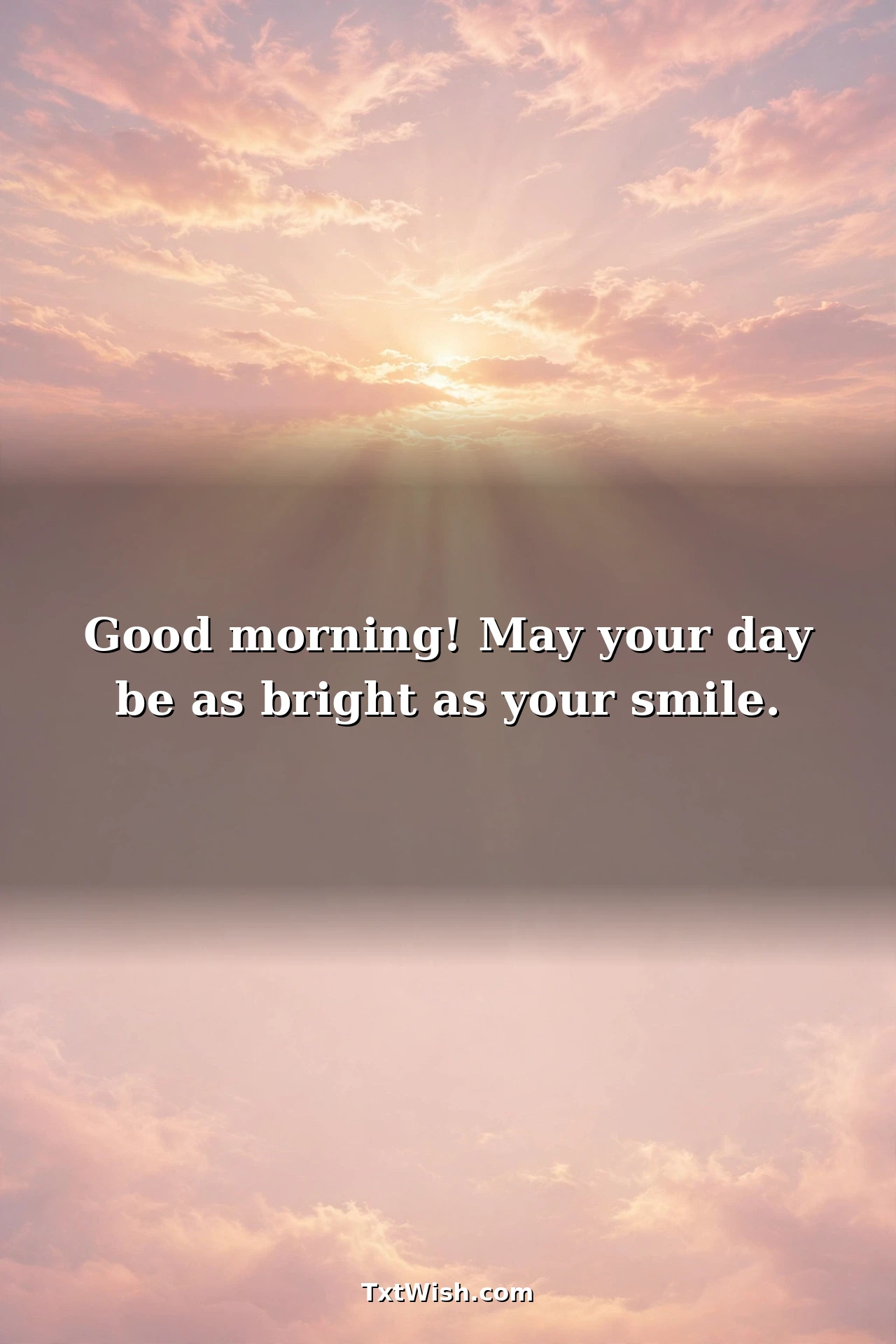 Heartfelt good morning wishes quote card with pink and gold sunrise sky