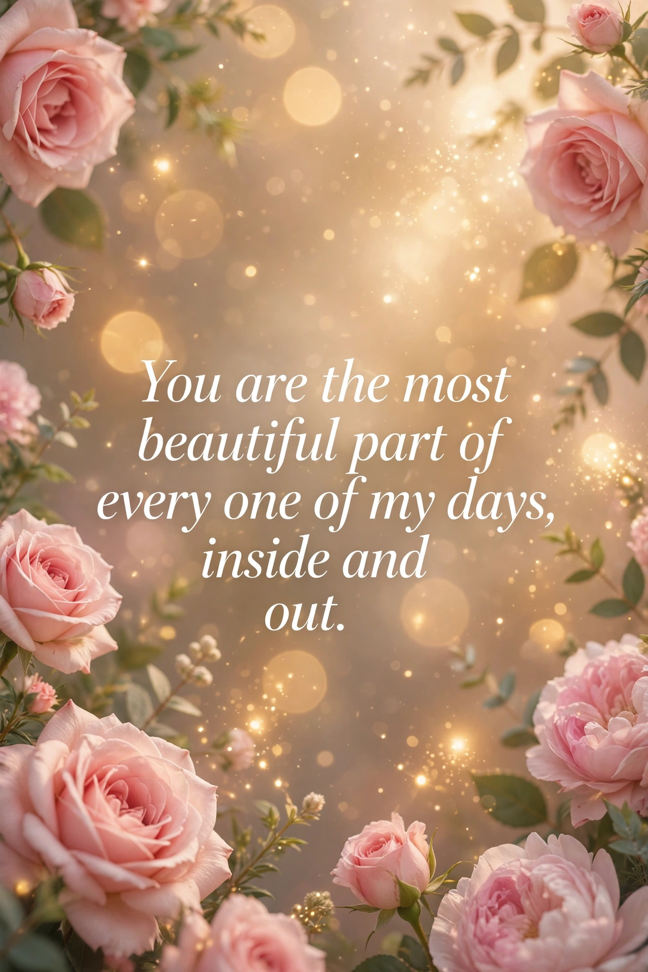 Love messages for her quote card with pink roses and dreamy bokeh