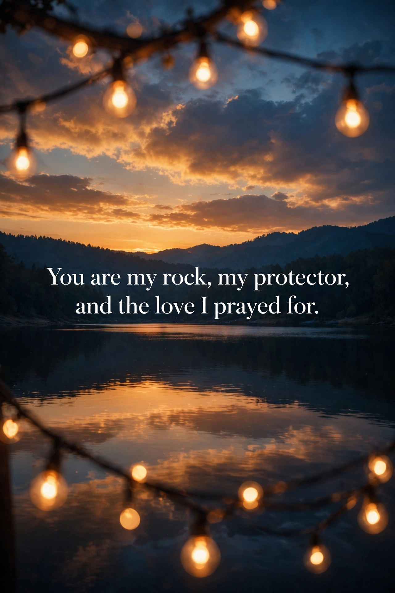 Love messages for him quote card with warm sunset and romantic lights