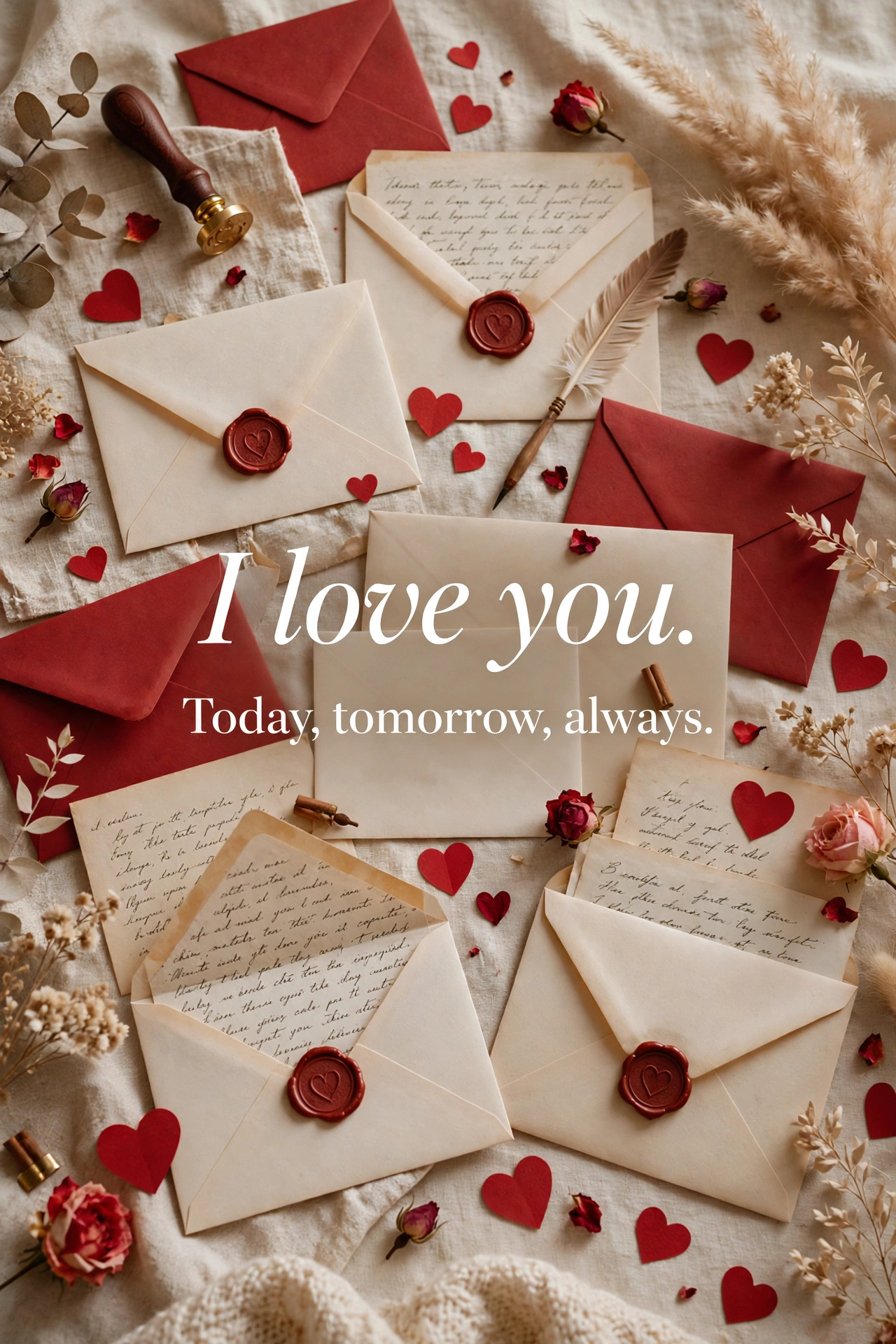 Short love texts quote card with love letters and red heart