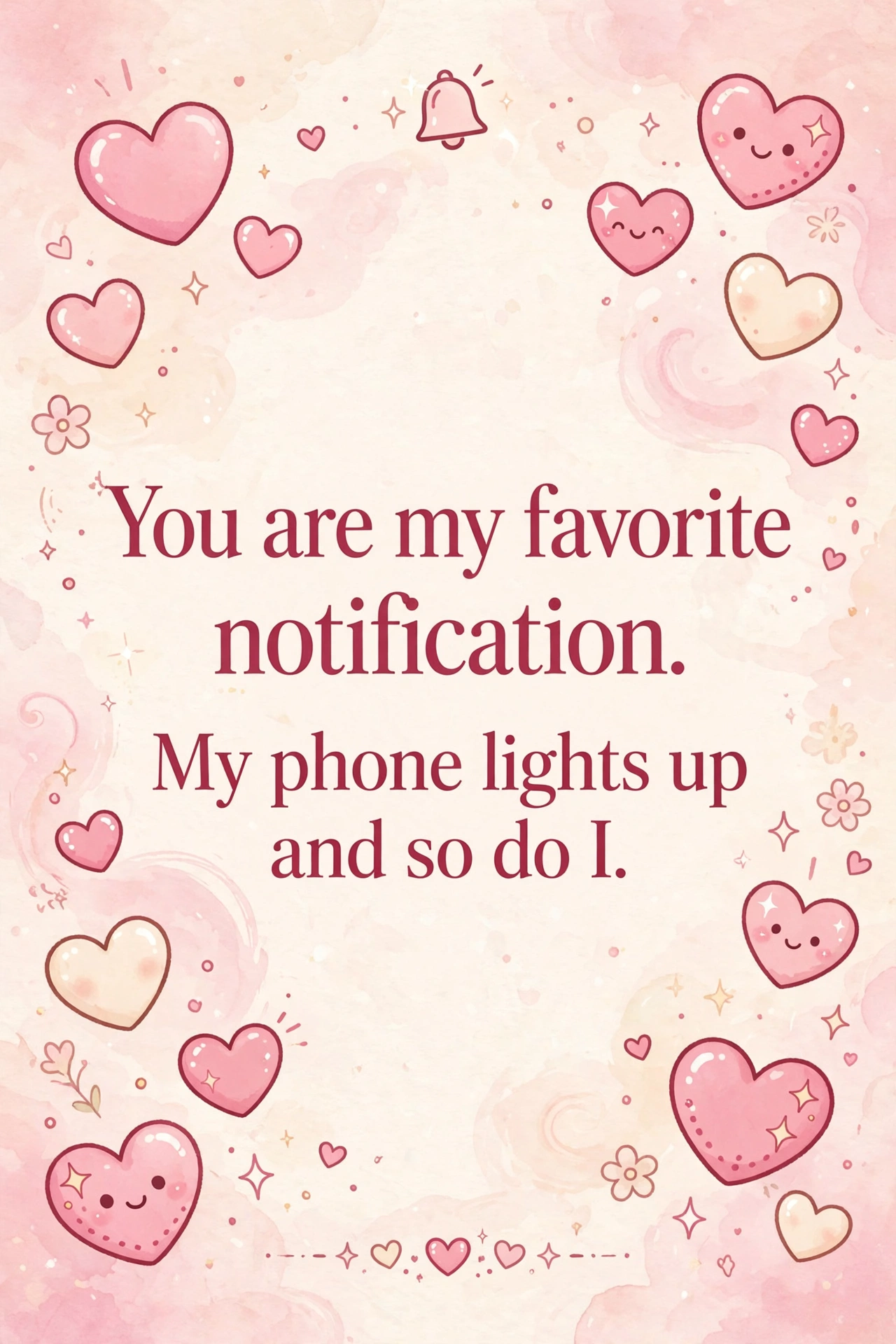 Sweet cute love messages quote card with hearts and pastel background