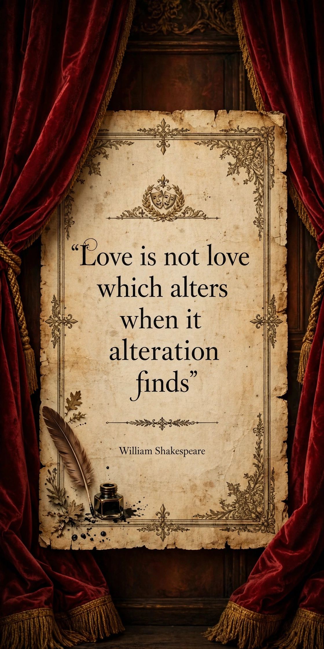 118 Love Quotes: Romantic, Famous & Verified Attributions 3 Shakespeare love quotes card with classic theater design