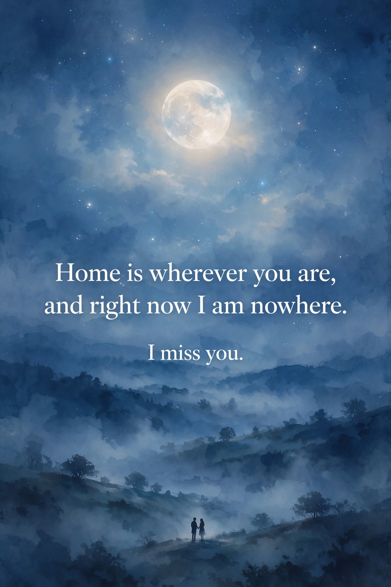 260+ Miss You Messages: Sweet Texts for Someone You Miss 2 Romantic miss you message for partner quote card with moonlight tones