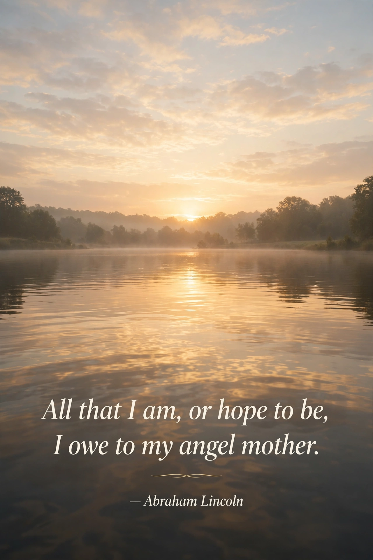 Beautiful quotes about moms good morning card with elegant sunrise over calm water