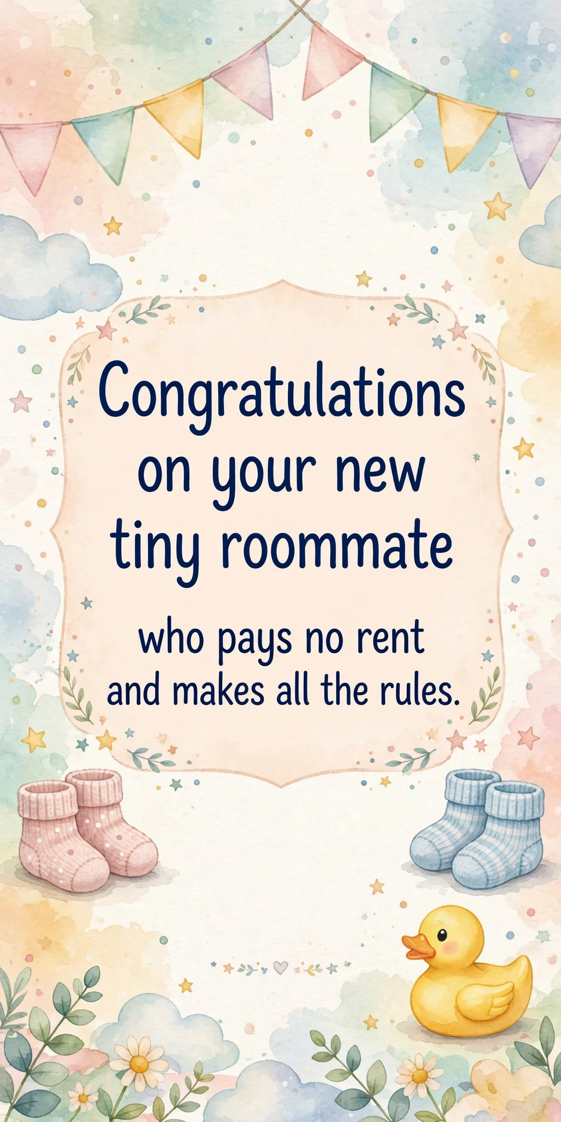 280+ New Baby Wishes: Sweet Messages to Welcome a Newborn 3 Funny new baby wishes quote card with playful nursery design