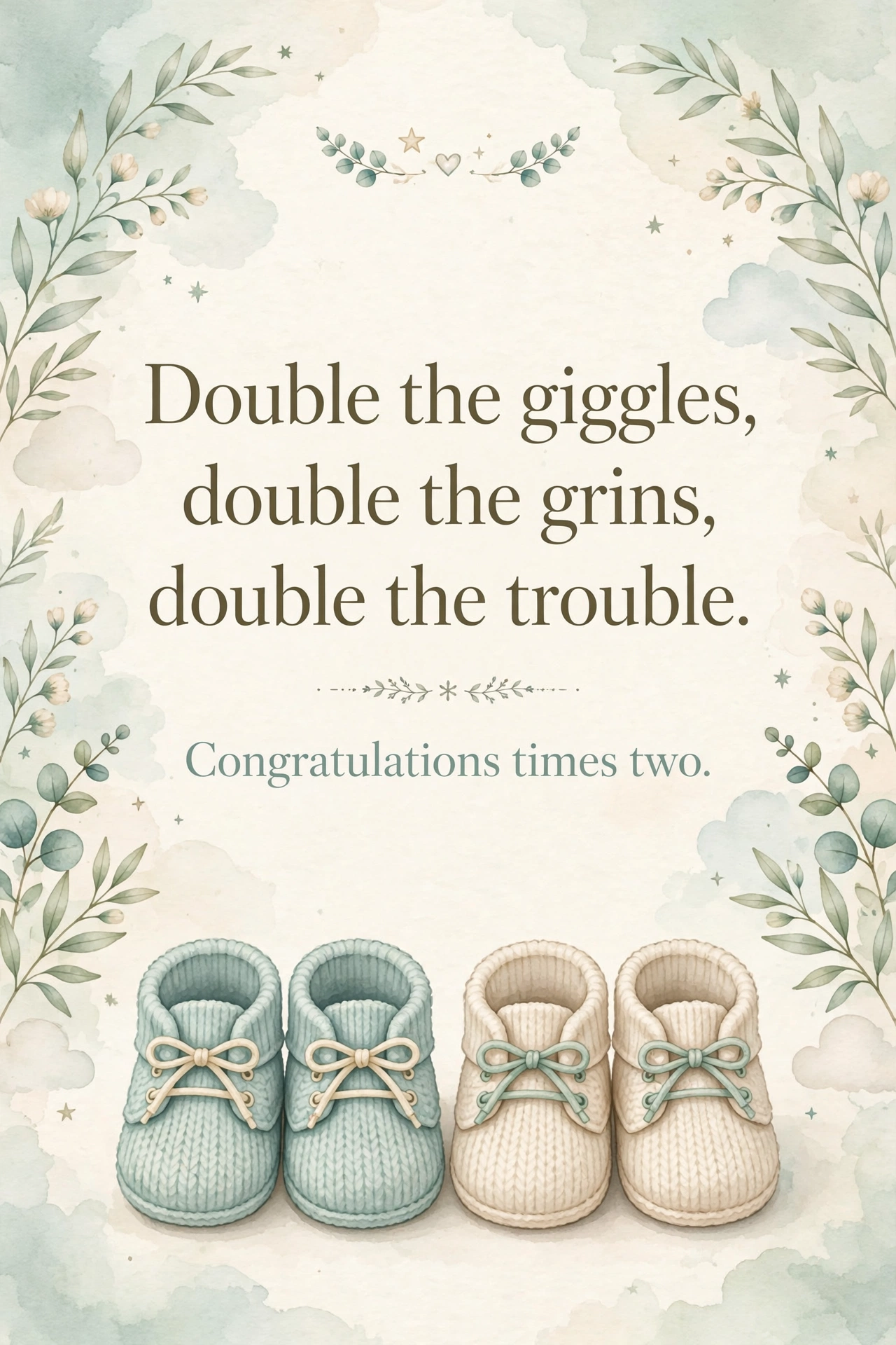 280+ New Baby Wishes: Sweet Messages to Welcome a Newborn 6 New baby wishes for twins quote card with sweet double nursery design