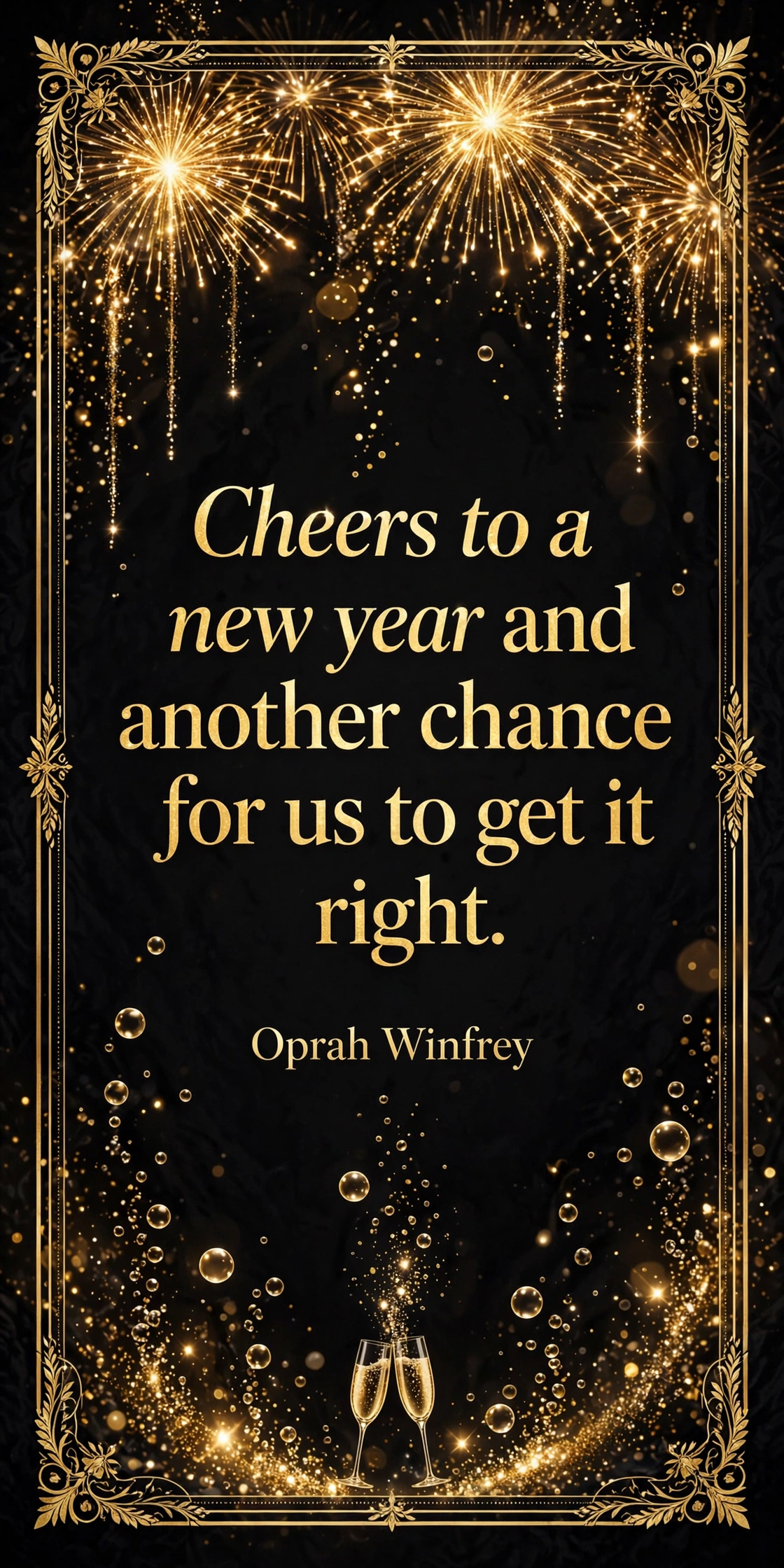 250+ Happy New Year Wishes, Messages & Quotes 7 Famous New Year quotes card with elegant gold fireworks