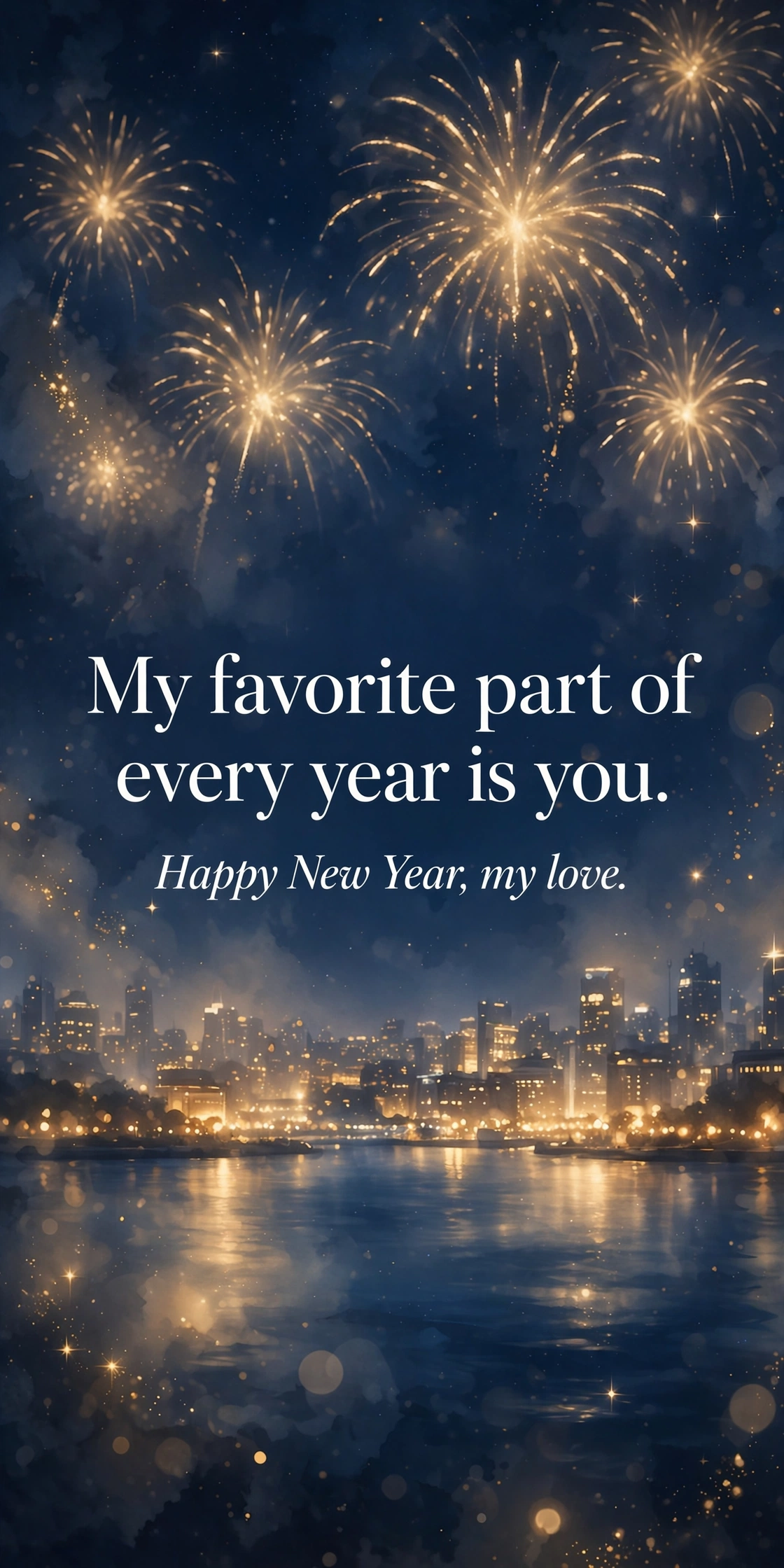 250+ Happy New Year Wishes, Messages & Quotes 4 Romantic Happy New Year wishes for love quote card with midnight fireworks
