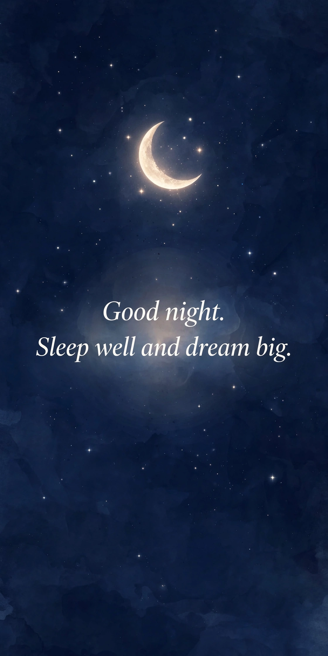 Short good night blessings quote card with crescent moon and twinkling stars