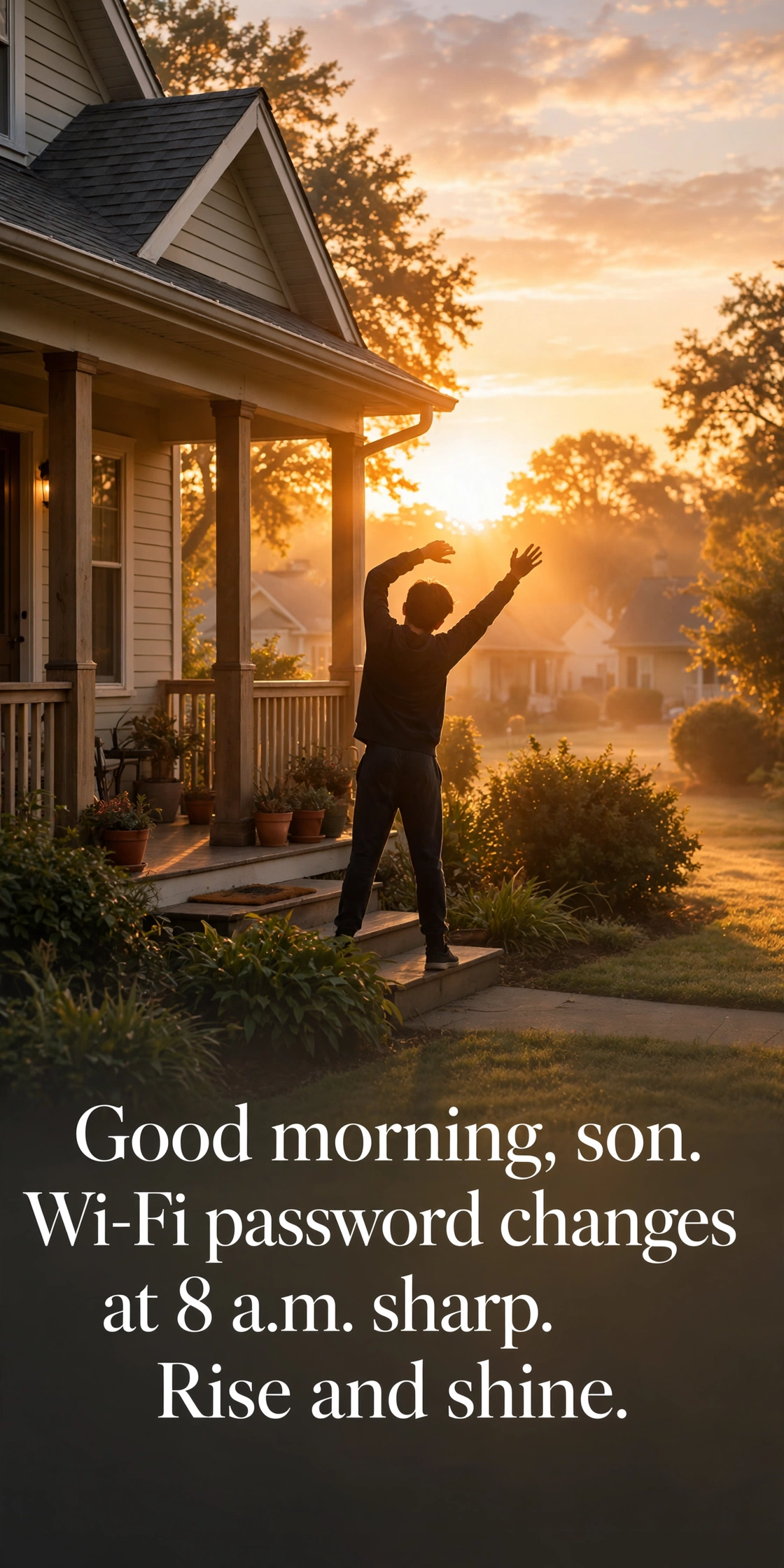 120+ Good Morning Wishes for Son: Proud, Loving & Motivating Texts 5 Funny playful good morning texts for son quote card with bright cheerful sunrise