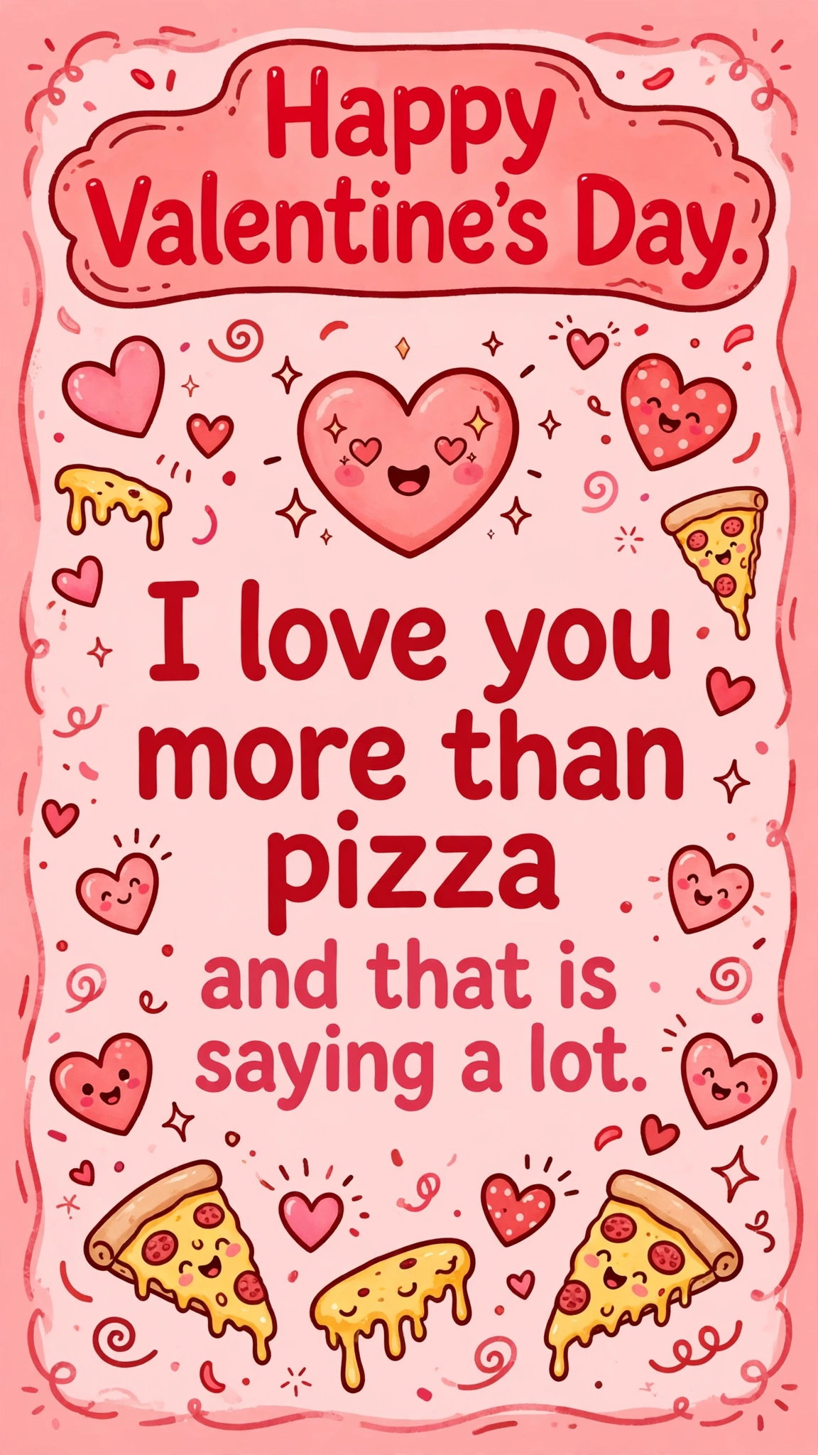 Funny Valentine's Day wish quote card with playful hearts