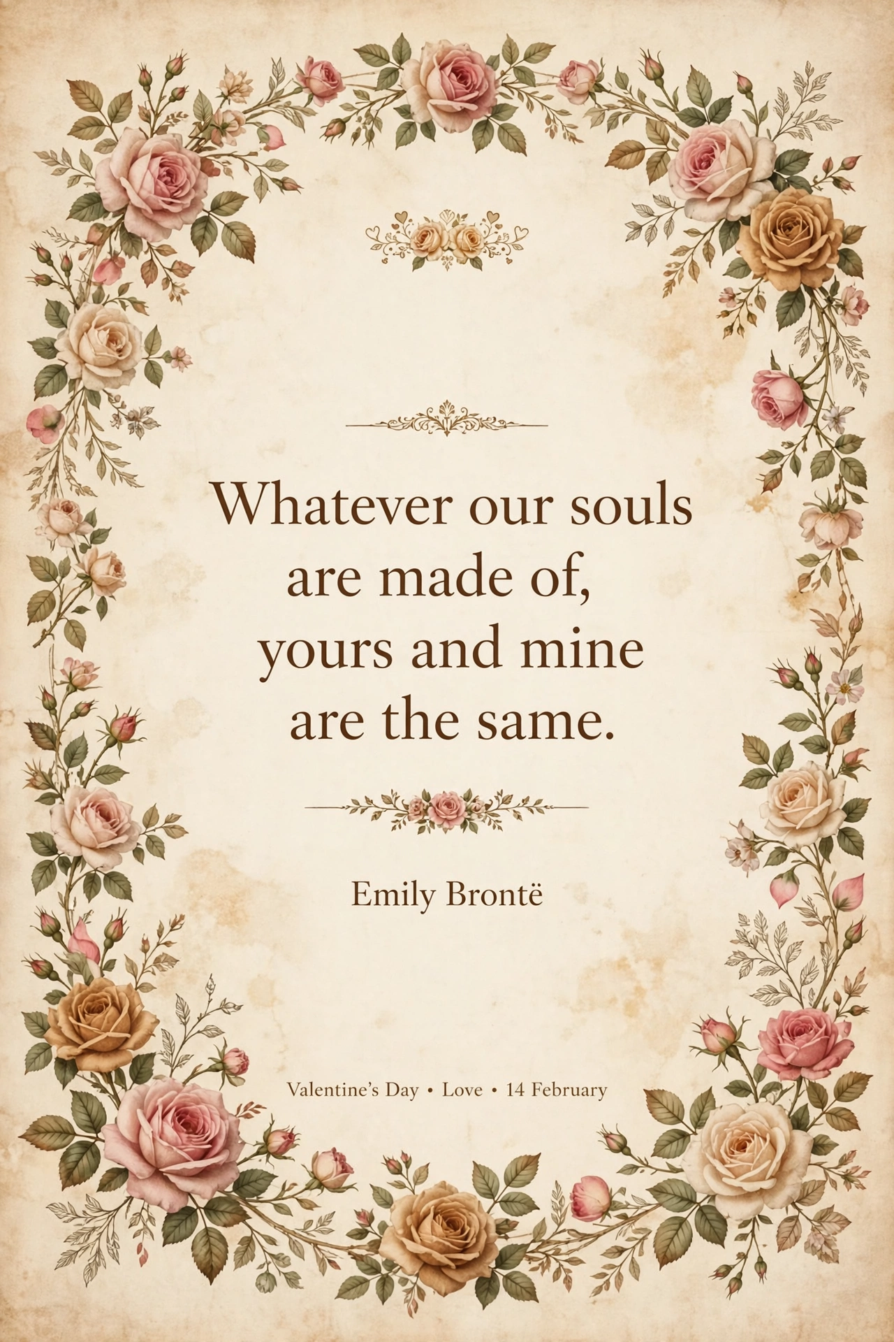 Famous love quotes for Valentine's Day card with elegant roses