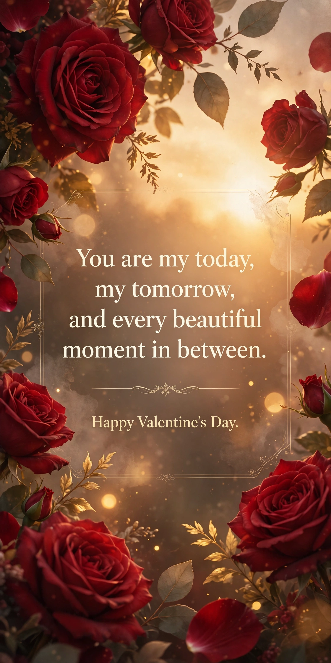 Deep romantic Valentine's Day love message quote card with roses