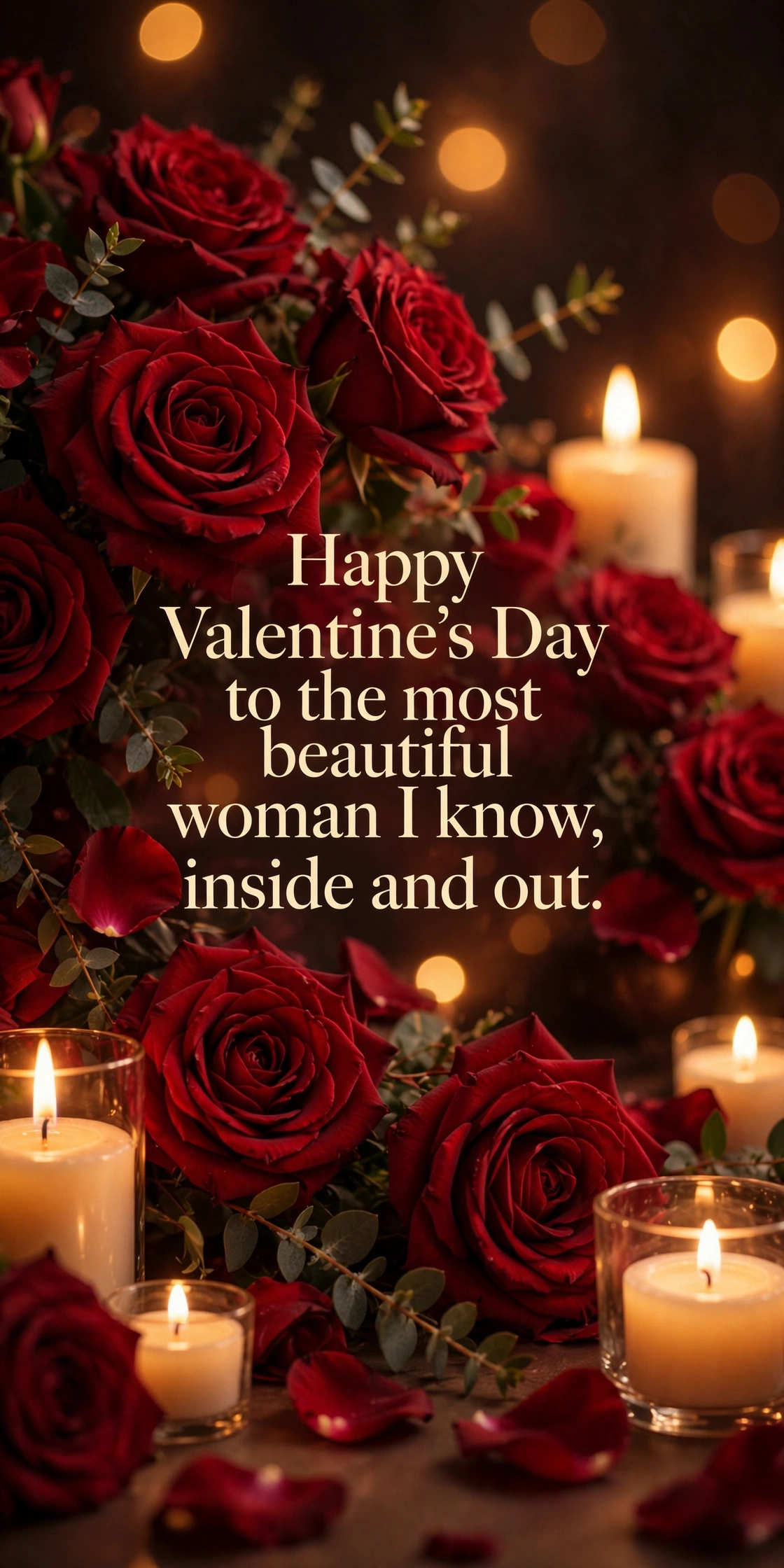 Sweet Valentine's Day message for wife quote card with candlelight and roses