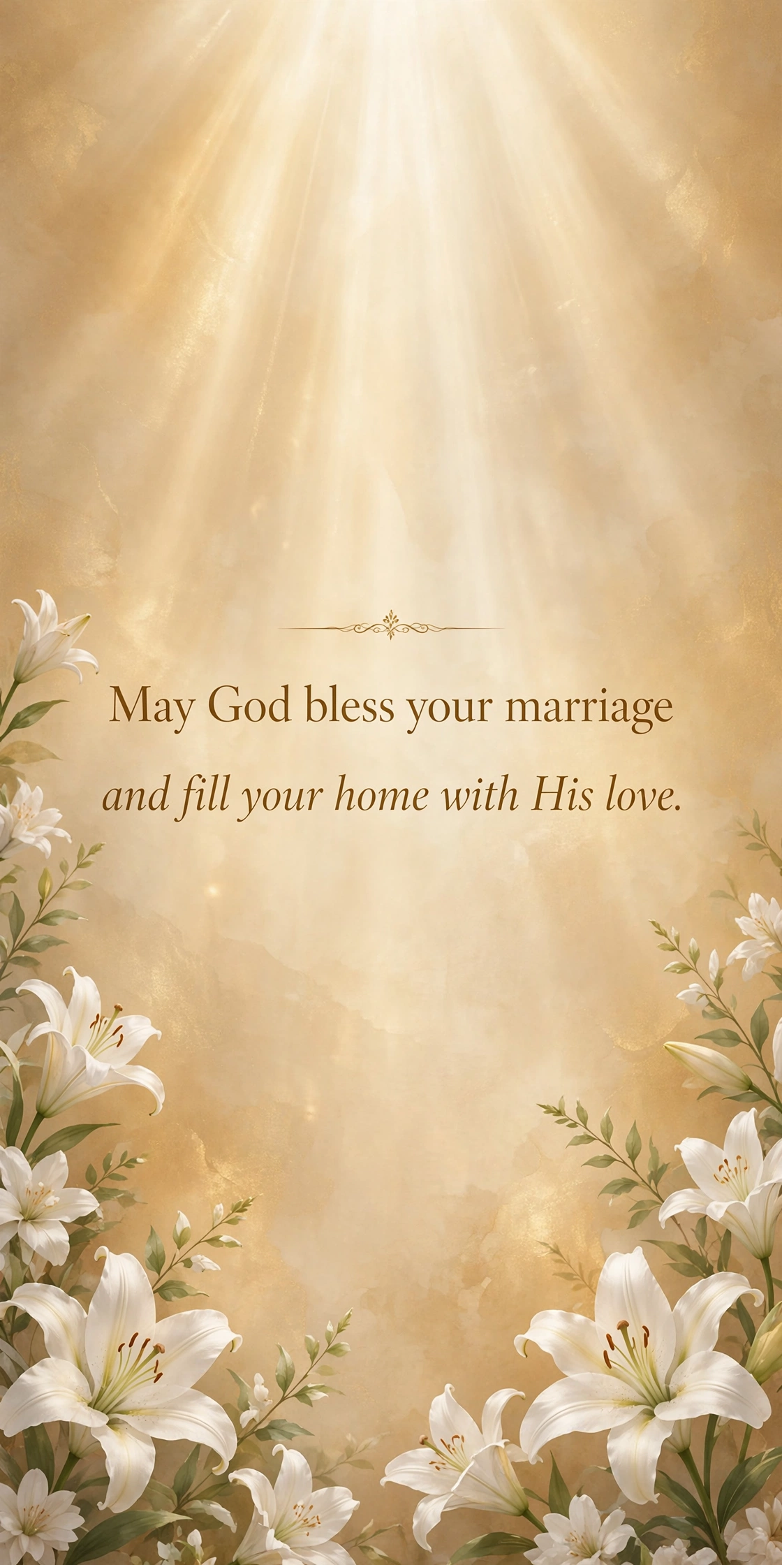 Religious wedding blessings quote card with soft light and elegant design